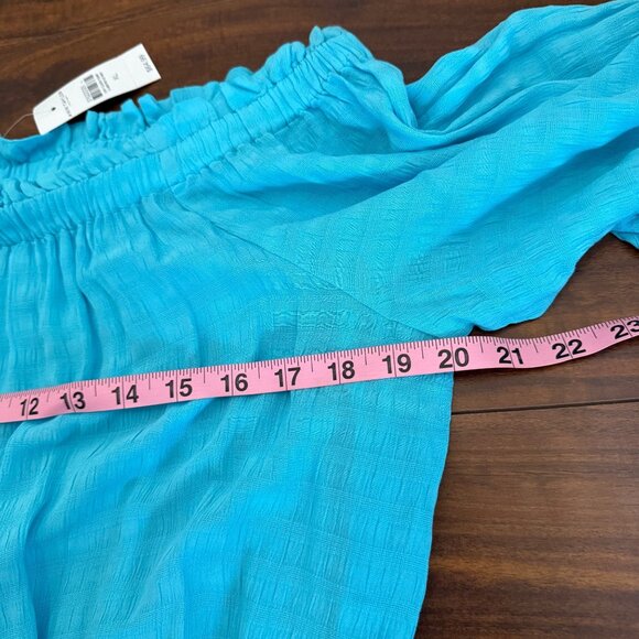 Ann Taylor Women's‎ Sky Blue Off Shoulder Peasant Top Size XL 100% Rayon Beachy - Picture 9 of 10